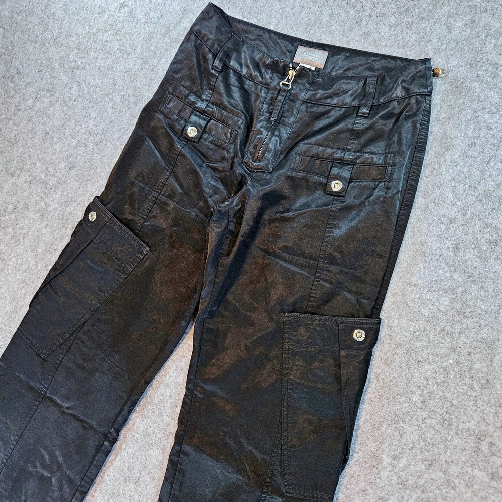Biscote Black Coated Cargo Pants Flare Leg High Rise Y2K Utility Size EUR 36